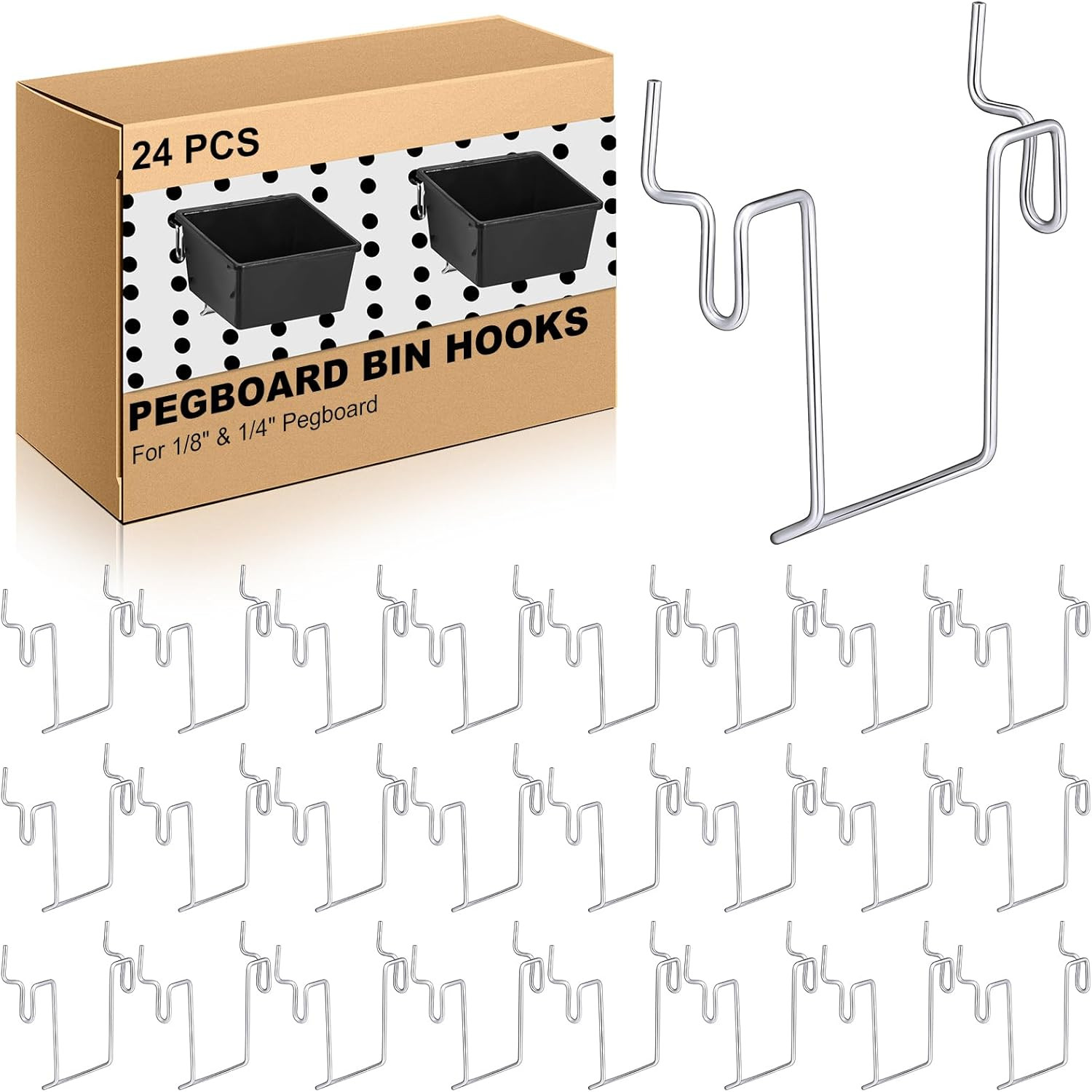 Tandefio 12 Pcs Pegboard Bin Hooks Metal U Hook Heavy Duty Peg Board Hangers for