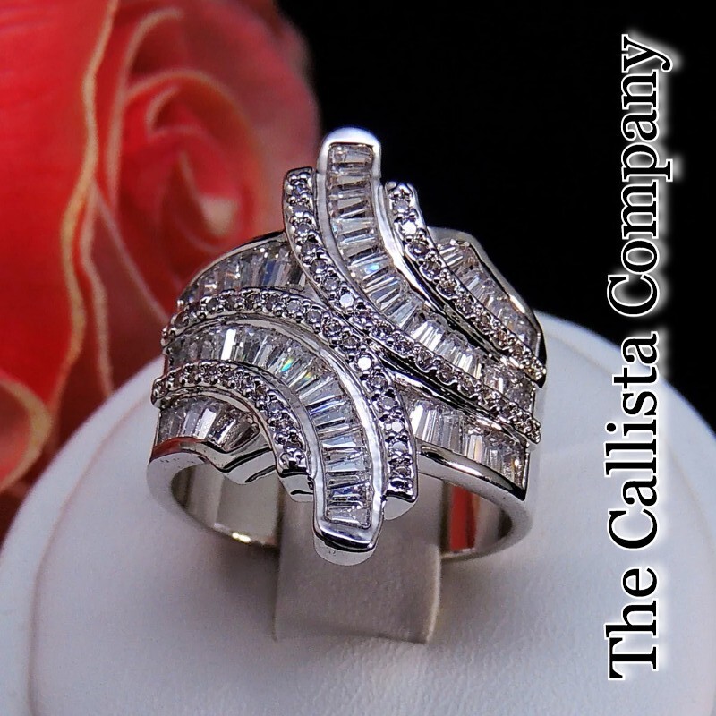 2.5K+ Sold LAB-CREATED 4.4CTTW RD & BAGUETTE CUT CLEAR 3A+ CZ SILVER RG SZ 6-9 ✓