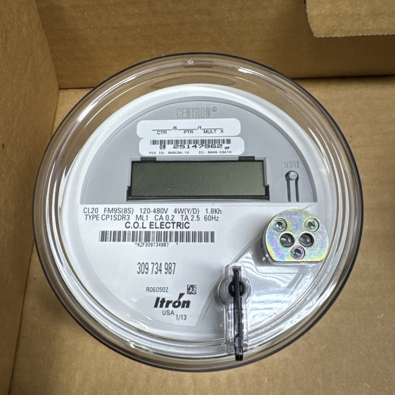 ITRON WATTHOUR METER KWH, CP1SDR3, FM9S, 4W, 10 LUG, Y/D, 320A 120-480V SMART