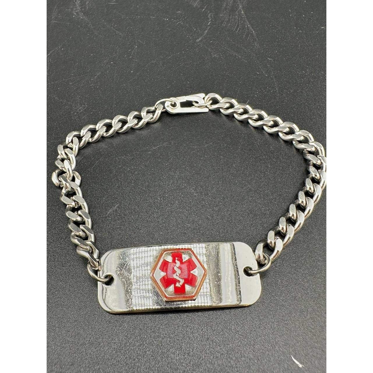 Medical Alert ID Bracelet Alzheimer's Disease Stainless Steel Curb Chain 039