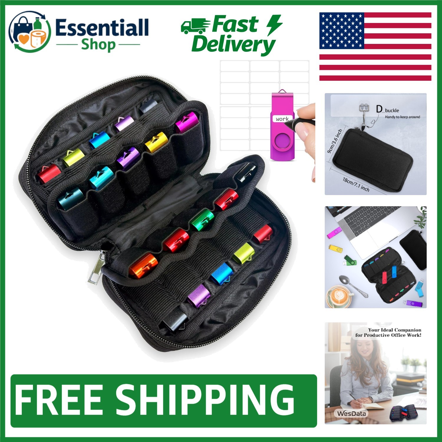 Neoprene Travel Organizer for USB Drives - 20 Slots, Durable Zippered Design