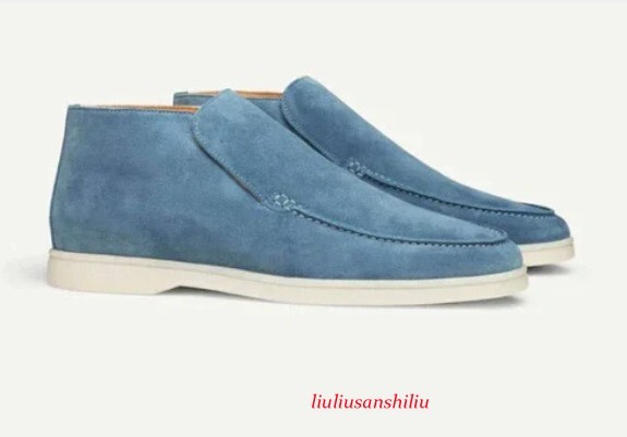 Italian Style Slip on Loafer Men Womens Real Suede Leather Casual High Top Shoes