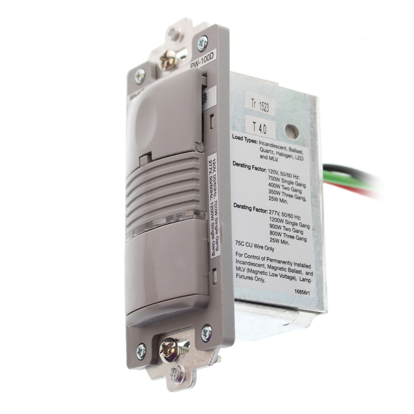 WATT STOPPER PW-100D-G PIR WALL SWITCH OCCUPANCY SENSOR, 120/277V, GRAY