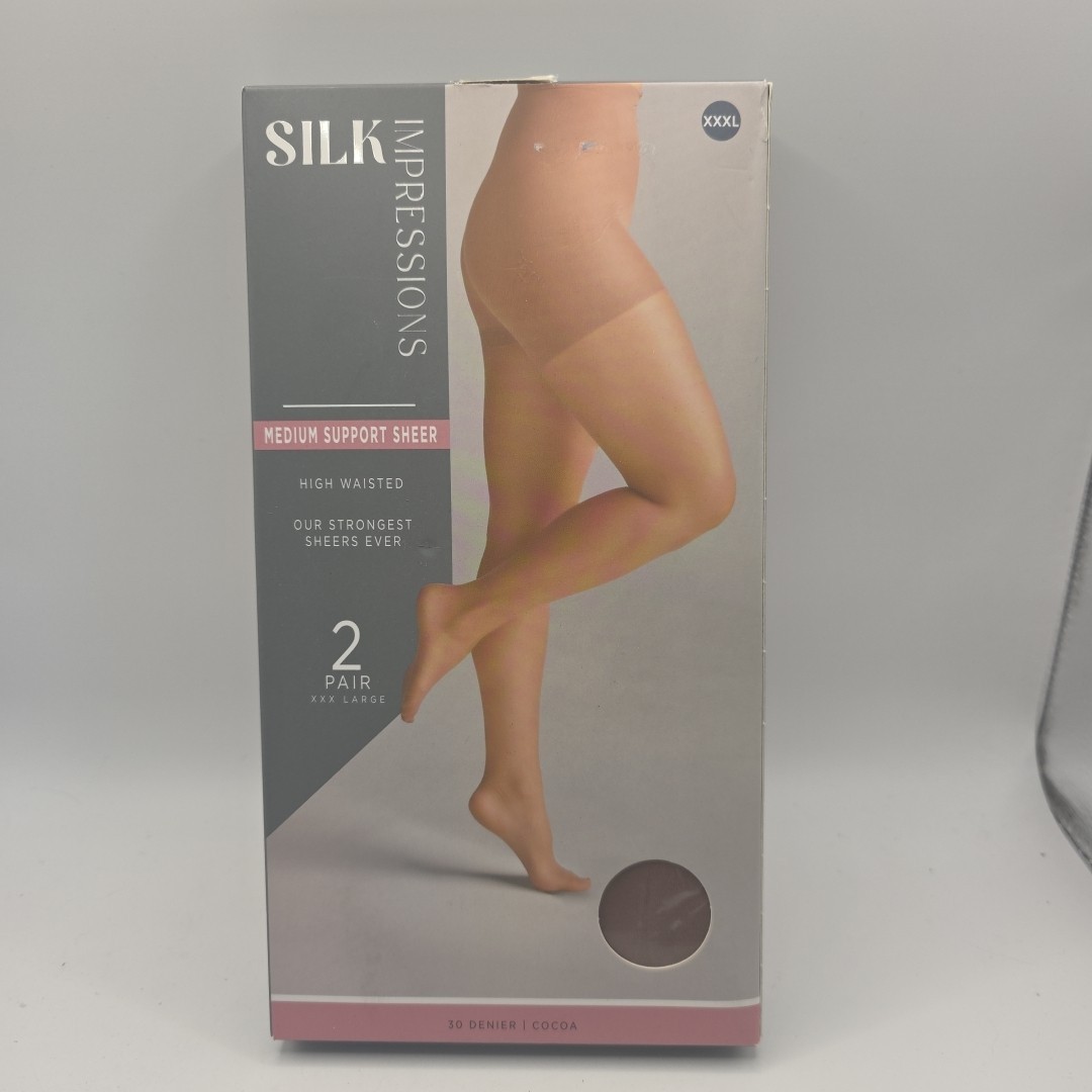 New 2pr Silk Impressions Medium Support Sheer High Waisted Size XXXL Cocoa