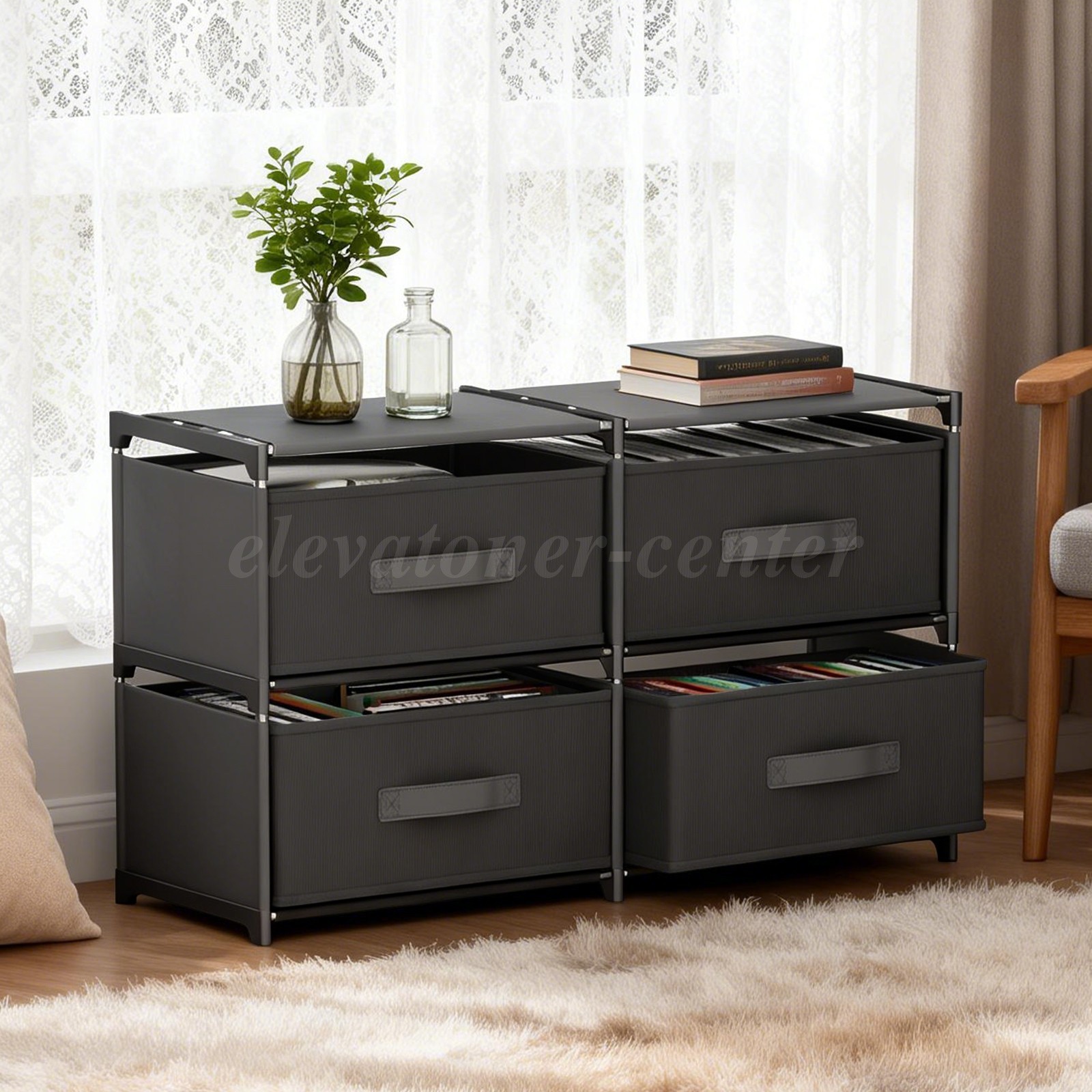 Non-Woven Fabric Multi-Functional Storage Cabinet, Double Row 4-Drawer