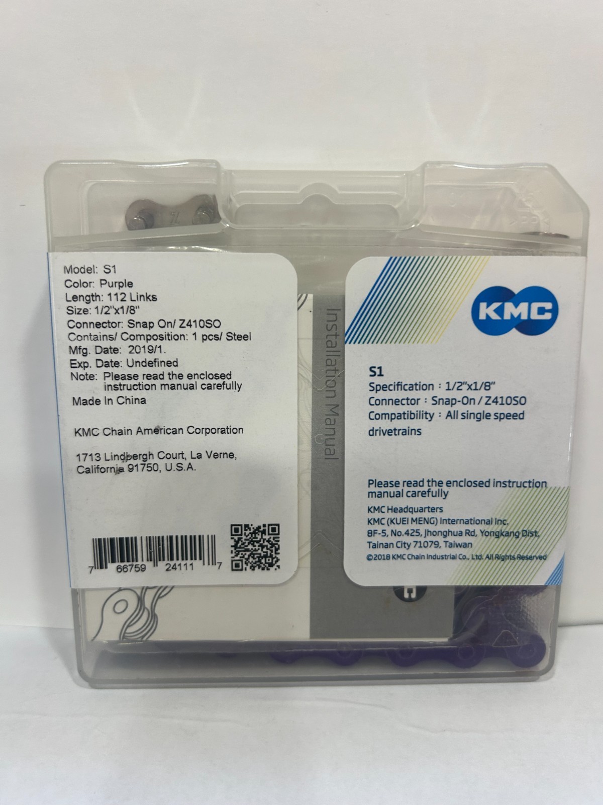 KMC S-1 Single Speed Bicycle Chain