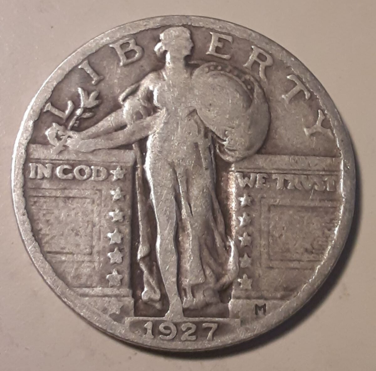 1927 Standing Liberty Quarter Philadelphia Mint 90% Silver US 25c coin #35b-553