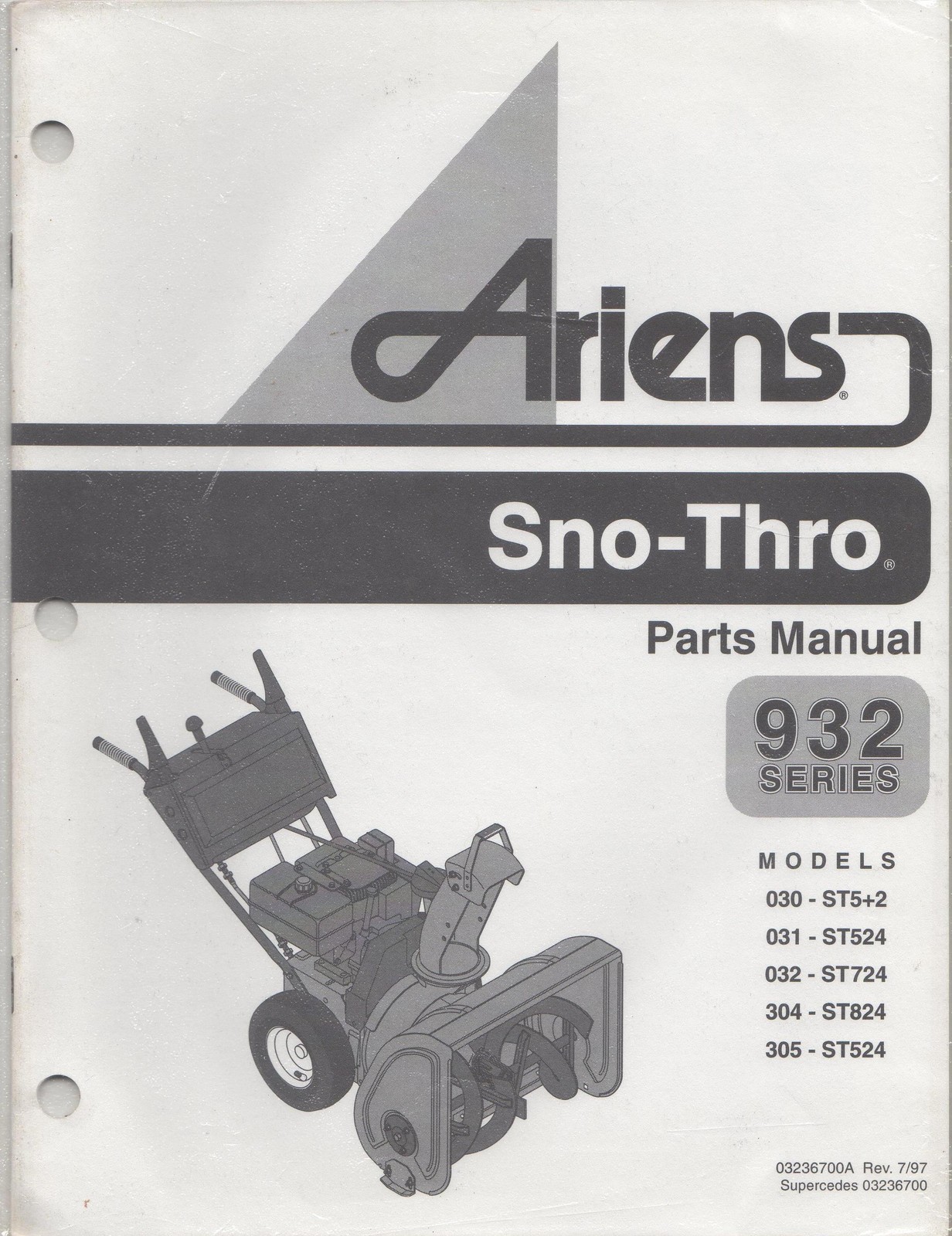 7/1997 ARIENS 932 SERIES SNO-THRO P/N 03236700A PARTS MANUAL (099)