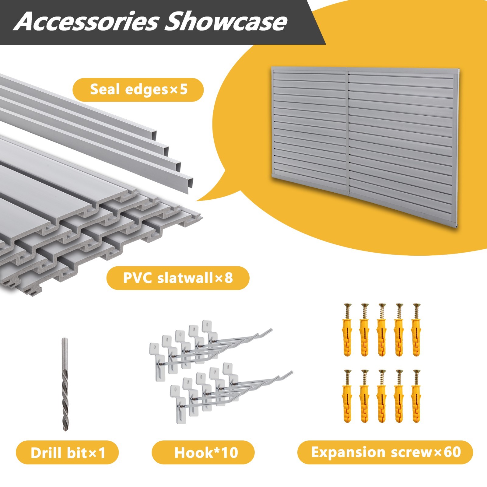 8 x4 PVC Slat Wall Paneling Interlocking Slatwall Panels Garage Storage - Hooks
