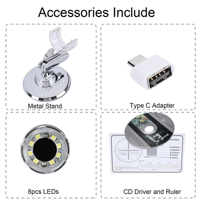 1600x Zoom 8 LED HD USB Microscope Digital Magnifier Endoscope Video Camera US