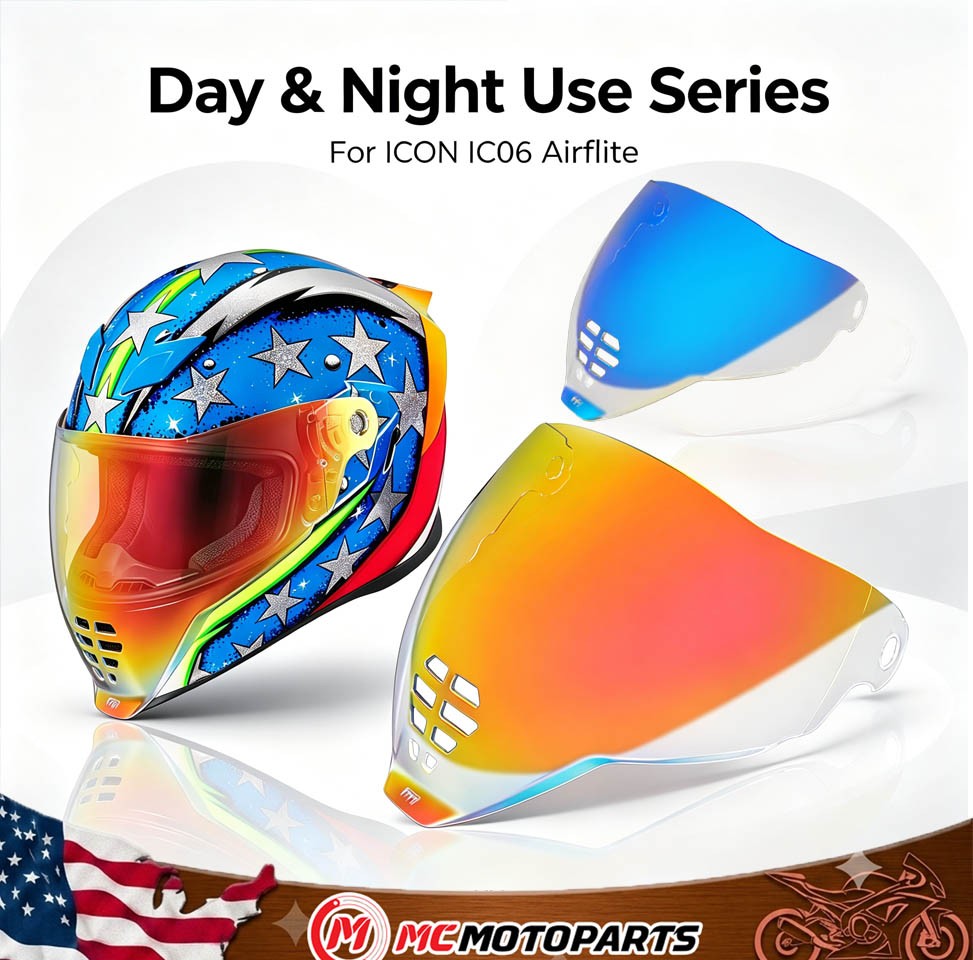 Replacement Day Night Helmet Visor Anti-Scratch For ICON IC06 Airflite Light