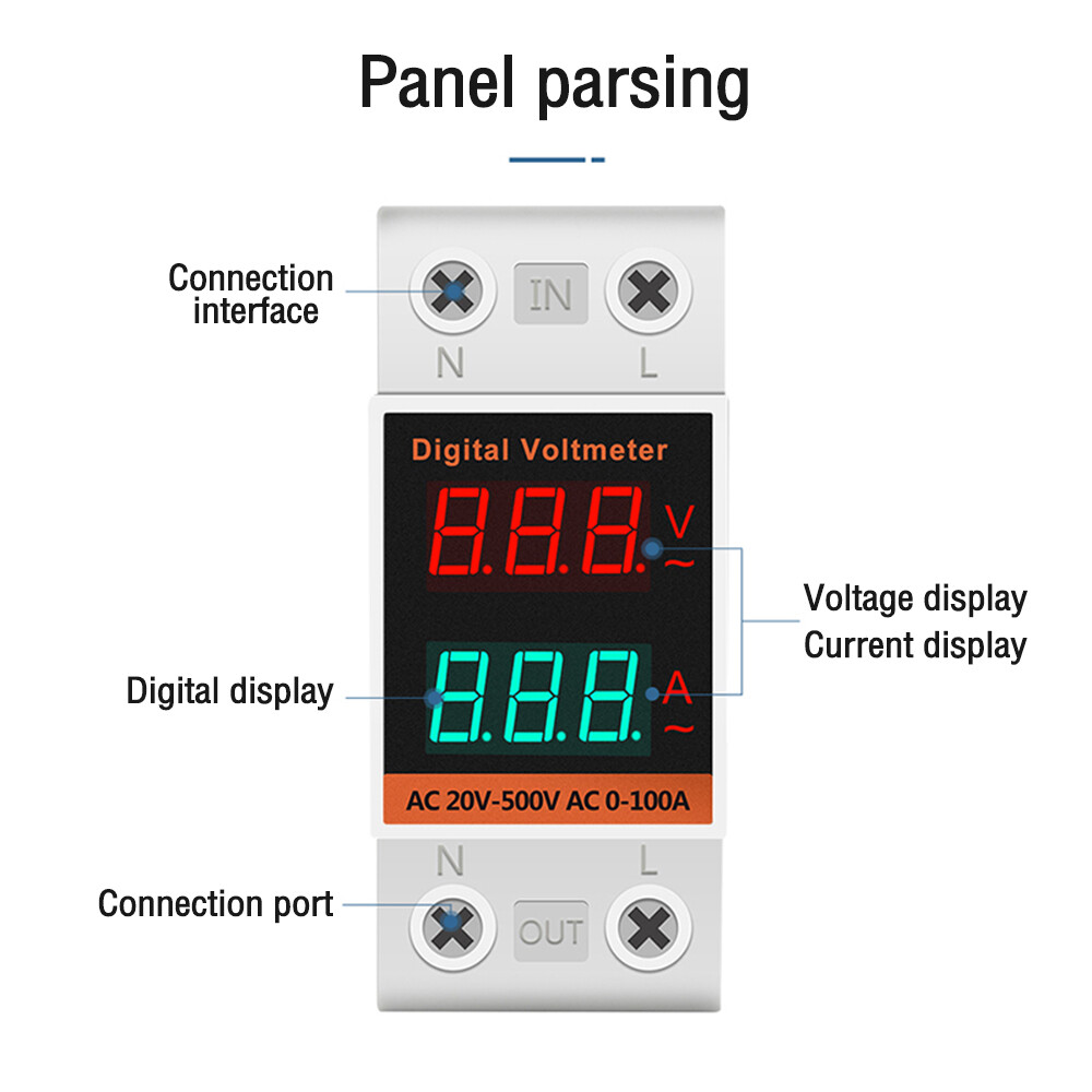 Din Rail LCD Digital Voltmeter Ammeter Electricity Meter AC 60-500V 0.00-99.9A
