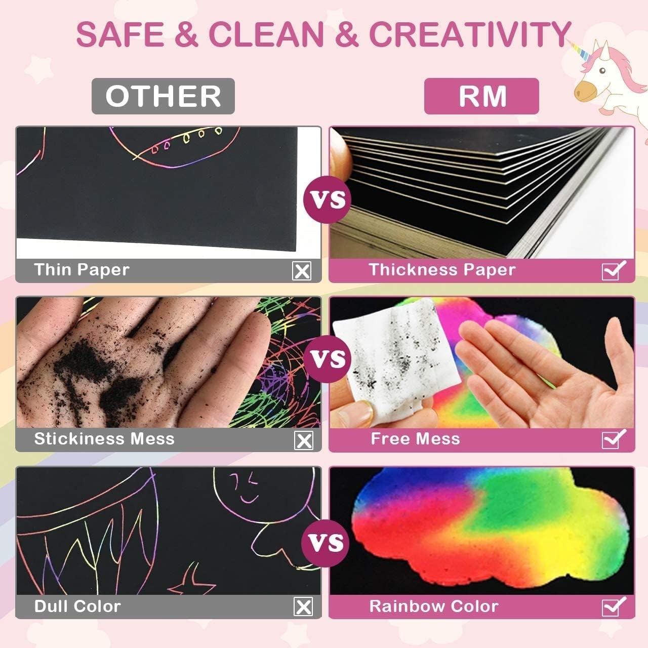 Creative Rainbow Scratch Art Set - 50 Scratch Papers with Stencils for Ages 3-12
