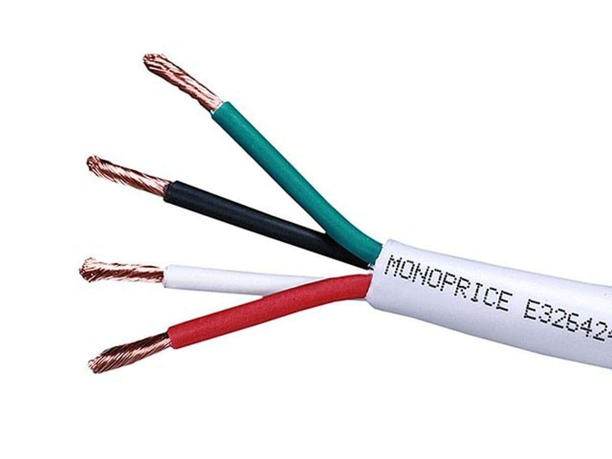 Monoprice Rated Speaker Wire - CL2 Rated, 4-Conductor, 250 Feet, White