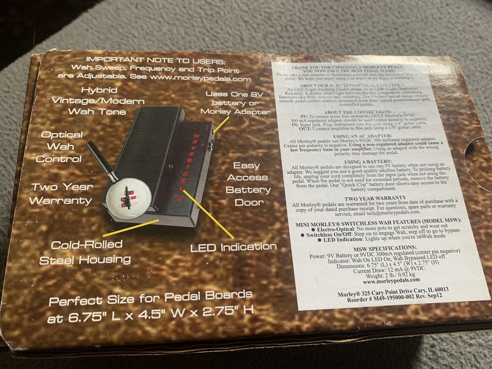 BOX ONLY- Morley Maverick Wah Guitar Effects Pedal Empty Packaging