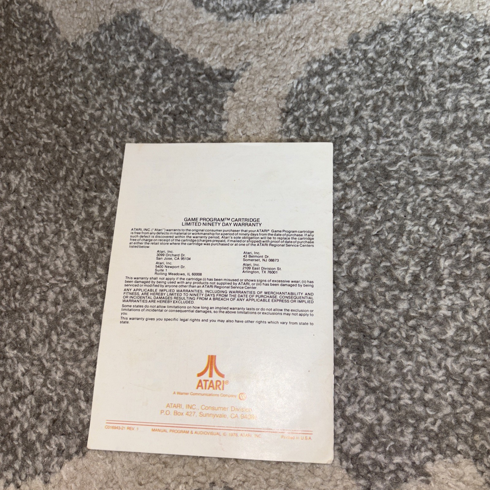 Vintage 1978 Atari Video Olympics Instruction Booklet