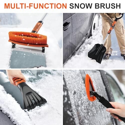Extendable Snow Brush & Ice Scraper Combo Kit - 6-in-1 Snow Removal Tool for Car