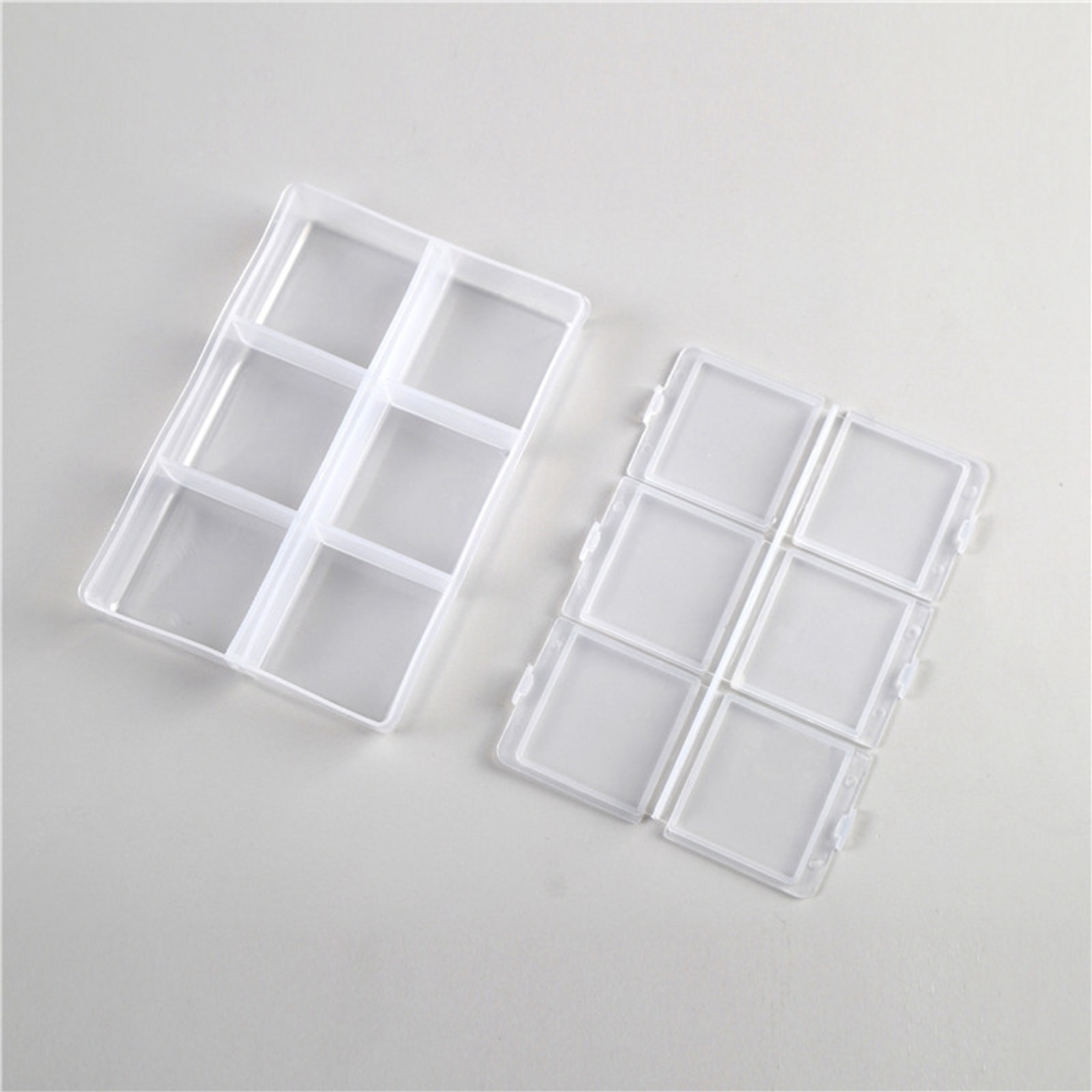 6 Pcs Clear Plastic Organizer Box Case 6 Grids Jewelry Storage Container 3.2"