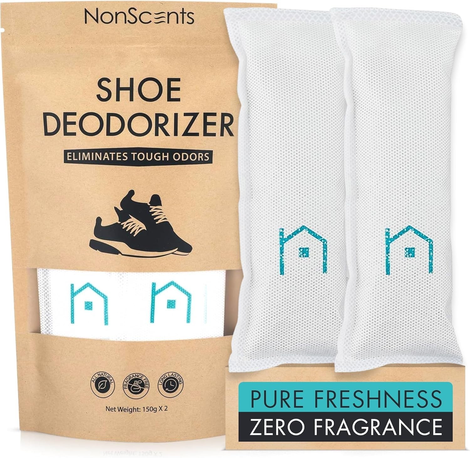 NonScents Shoe Deodorizer 1-Pack (2 Count) - Odor Eliminator, Air Freshener, ...