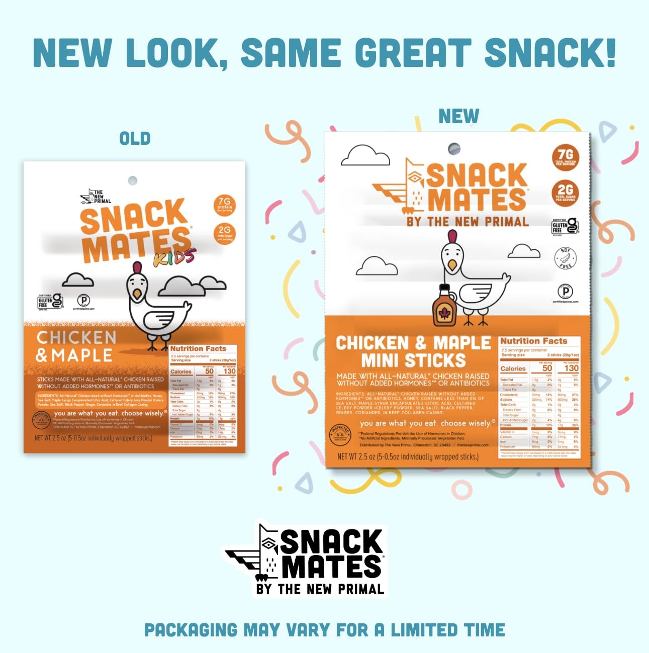 Primal Snack Mates Chicken & Maple Sticks 40 Pack Gluten-Free High Protein