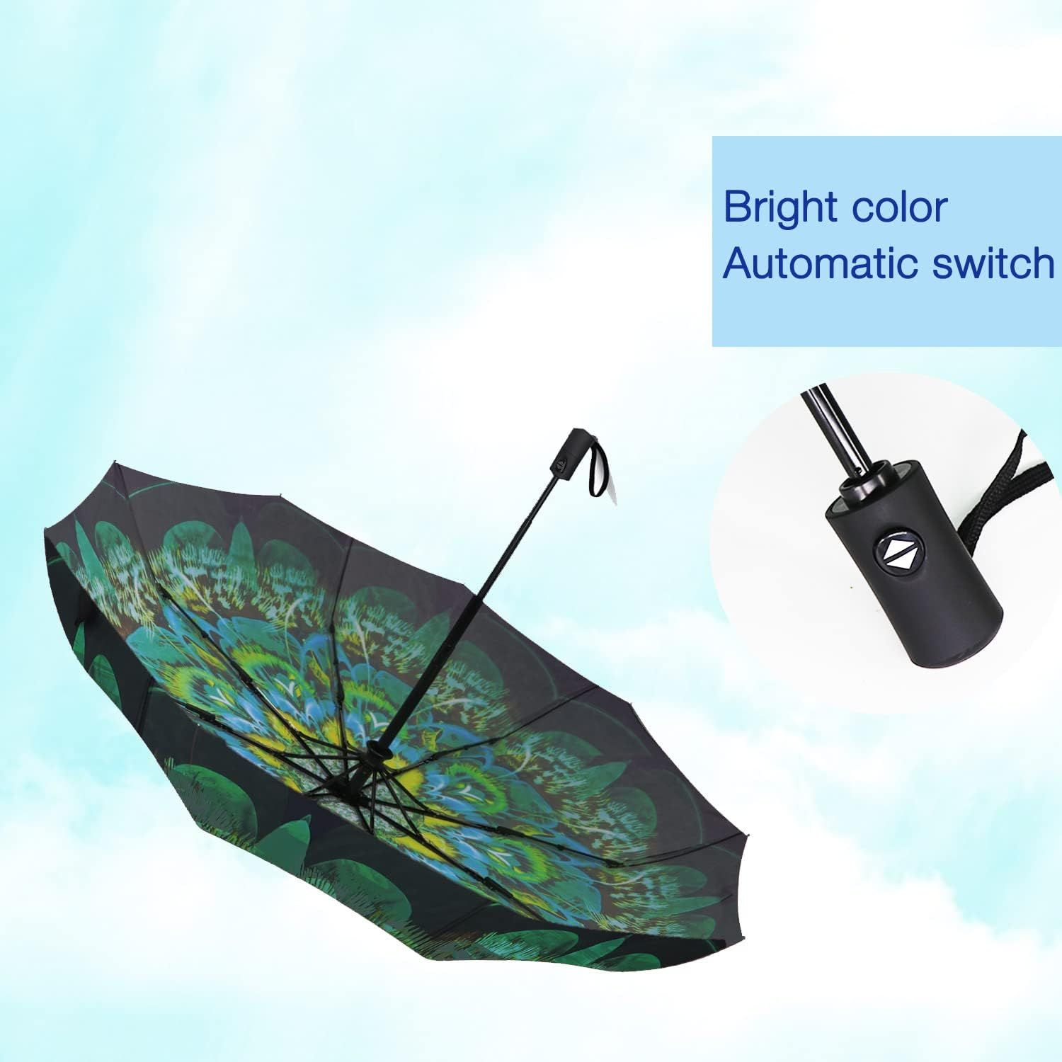 SIEPASA Windproof Travel Compact Umbrella-Automatic Small Size, Green peacock