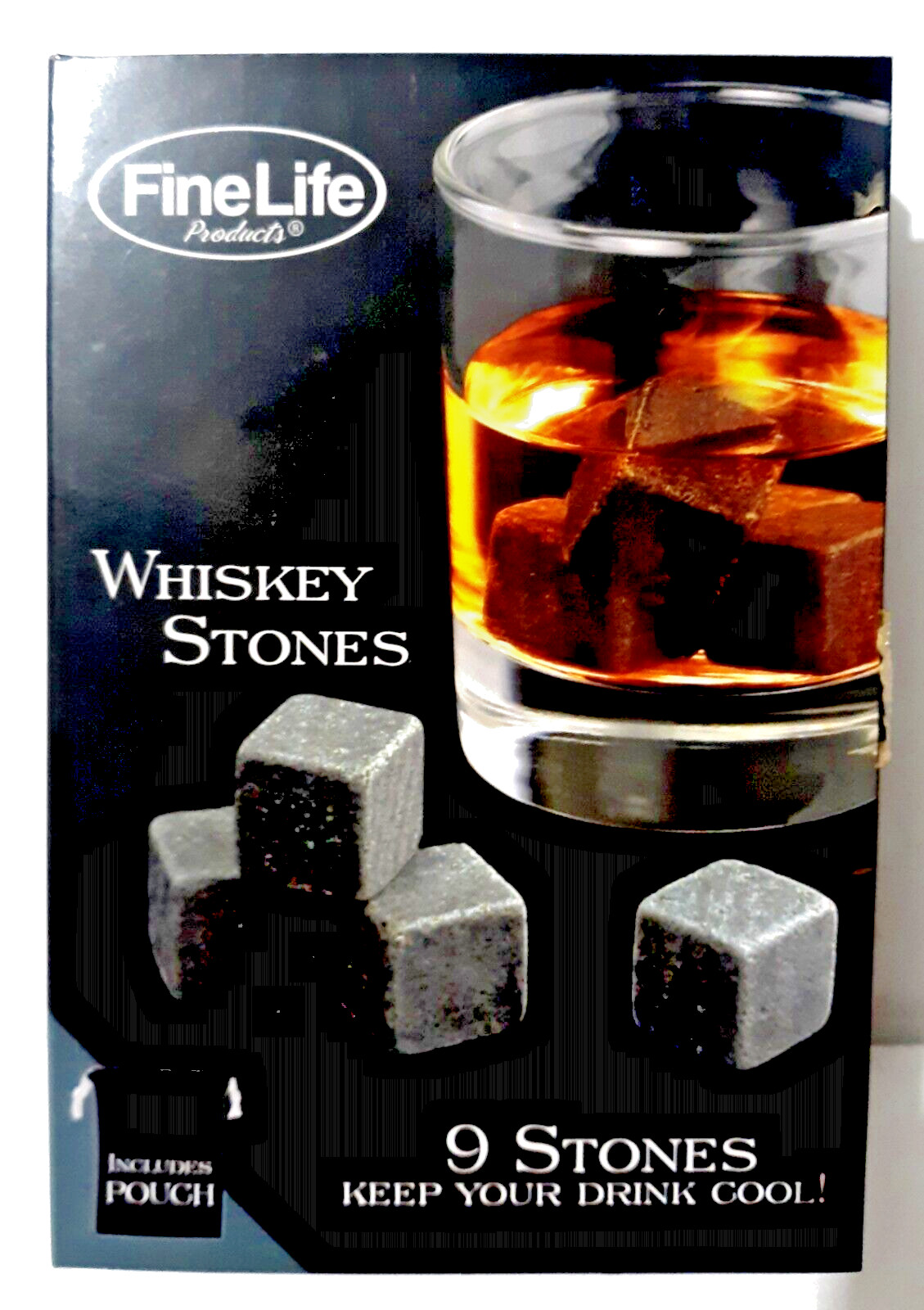FineLife Whiskey Stones Reusable Set of 9 Chilling Stones/Muslin Pouch New Other