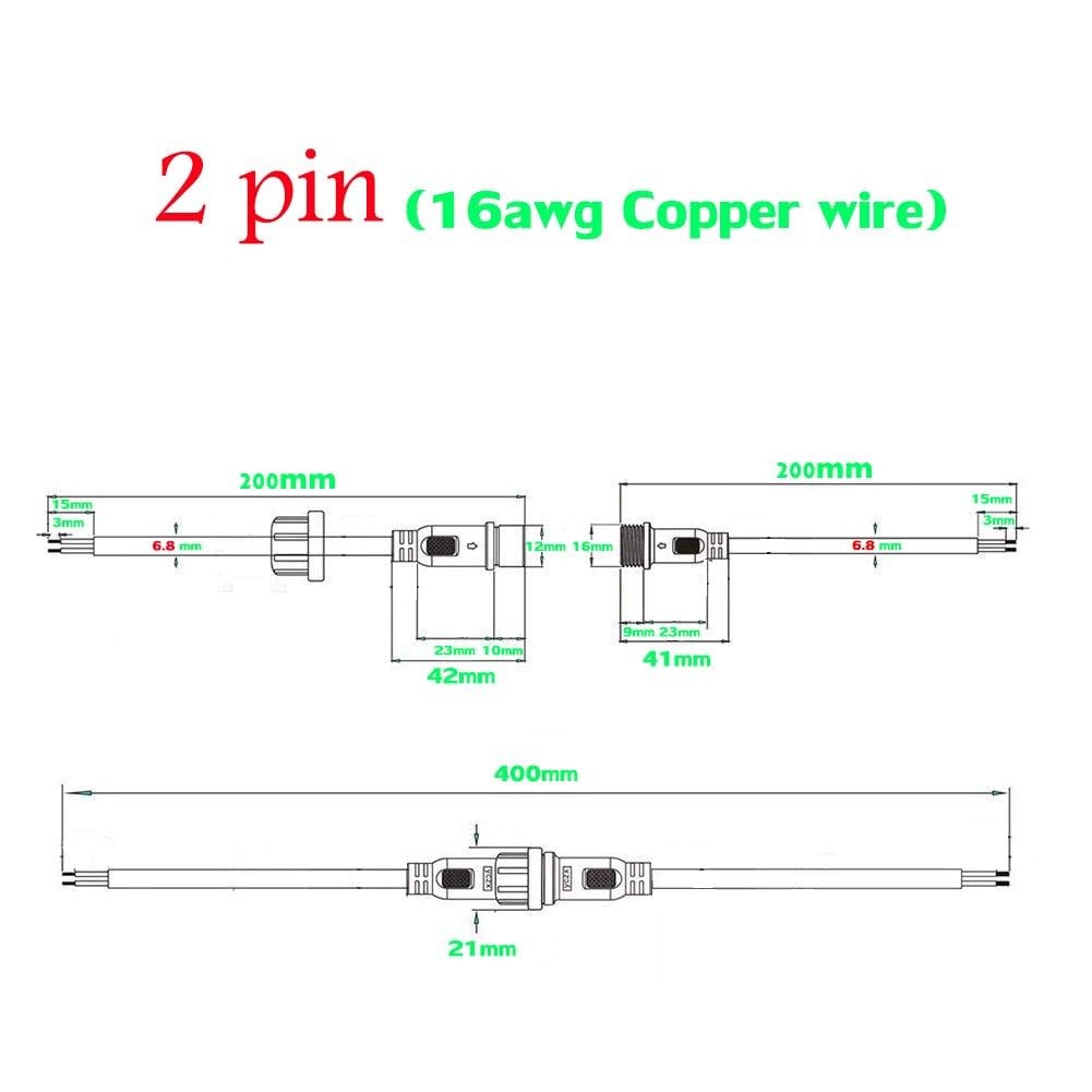 Waterproof LED Connector 2 Wire 16AWG 2 Pin IP68 Extension Cable 5 Pair Set