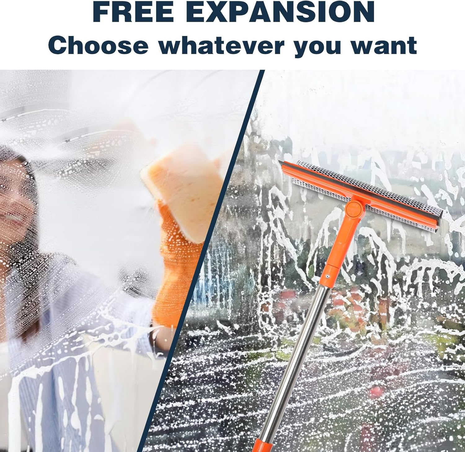 Professional Window Squeegee,2 in 1 Squeegee Window Cleaner with Long Stainless