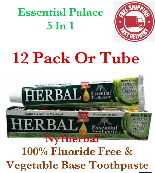 12 Tube HERBAL Toothpaste By Essential Palace 5 In 1, Fluoride Free & Vege Base