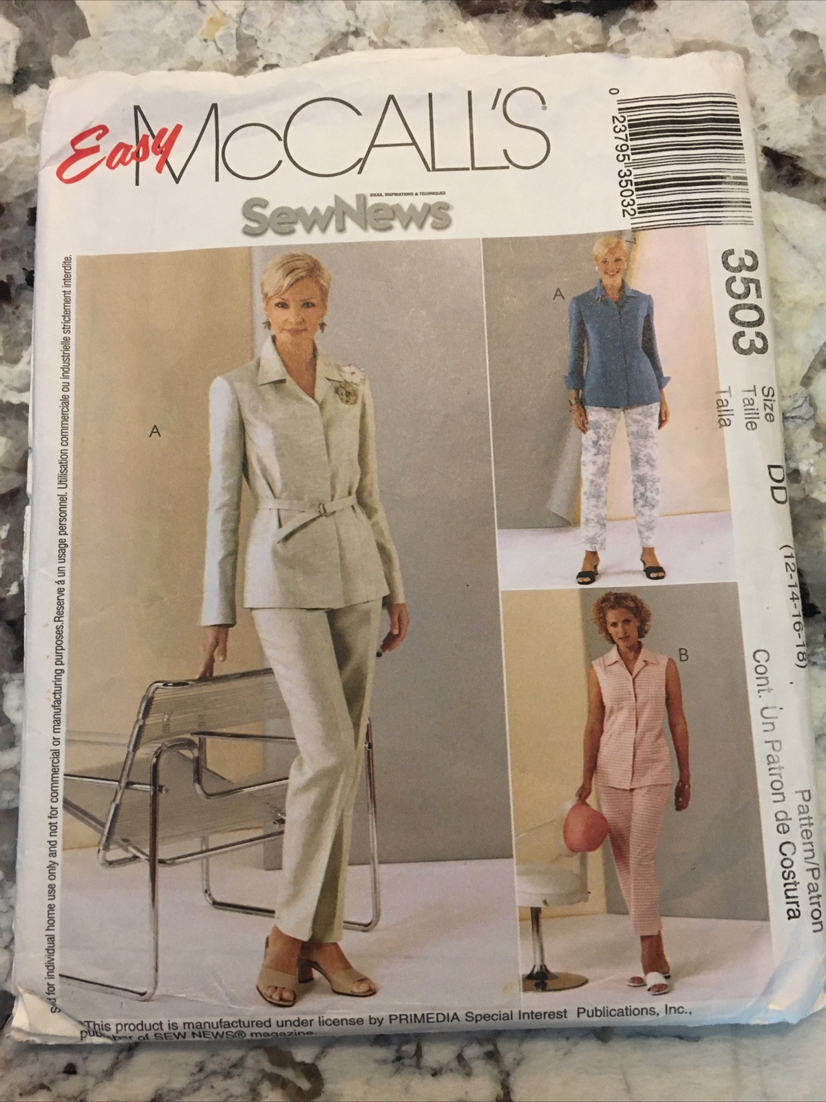 Easy McCall's 3503 Women's Top & Pants 2 Lengths 12, 14, 16, 18 Pattern UNCUT