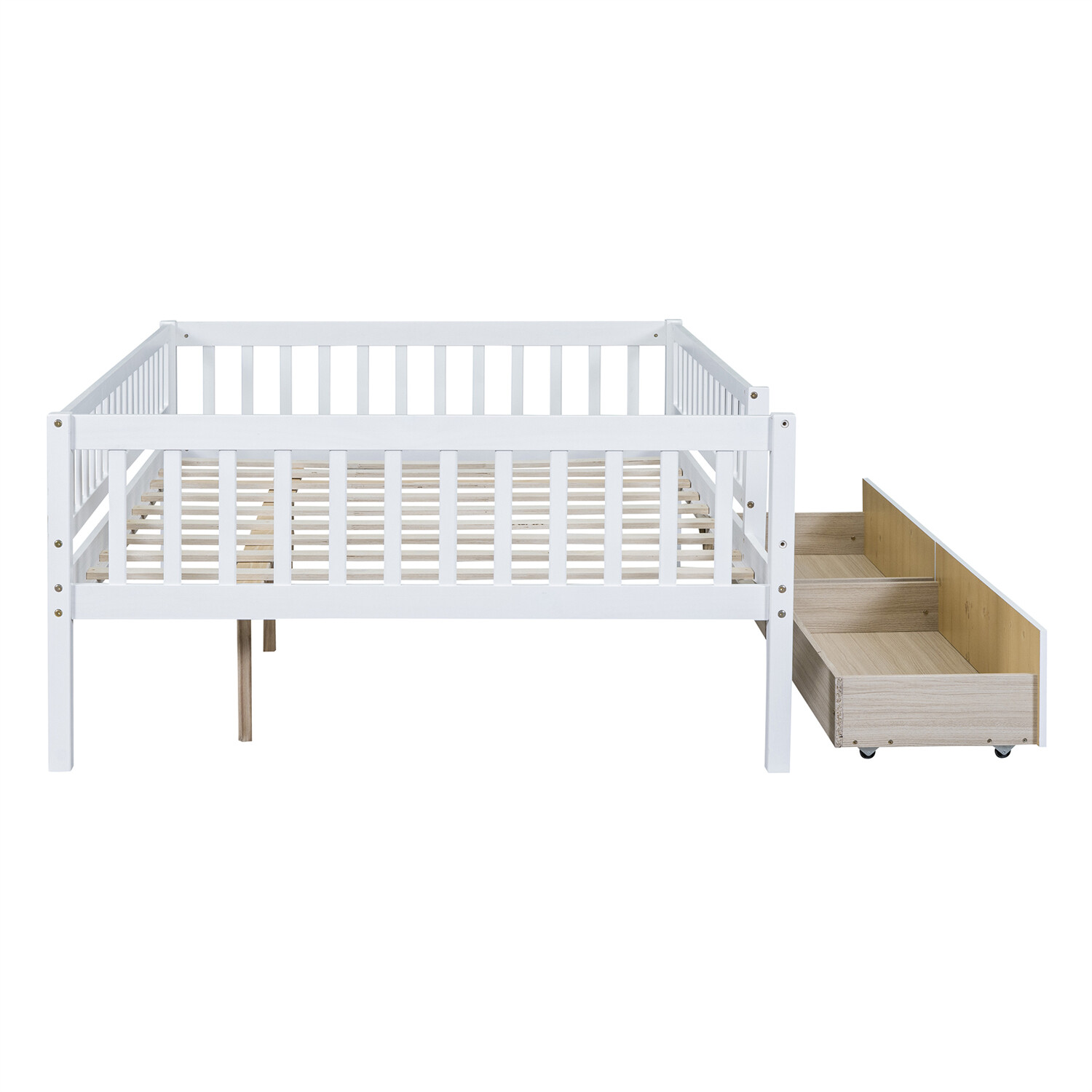 Full Size Daybed Wood Bed Frame Sofa Bed w/ 2 Drawers White/Gray/Natural/Walnut