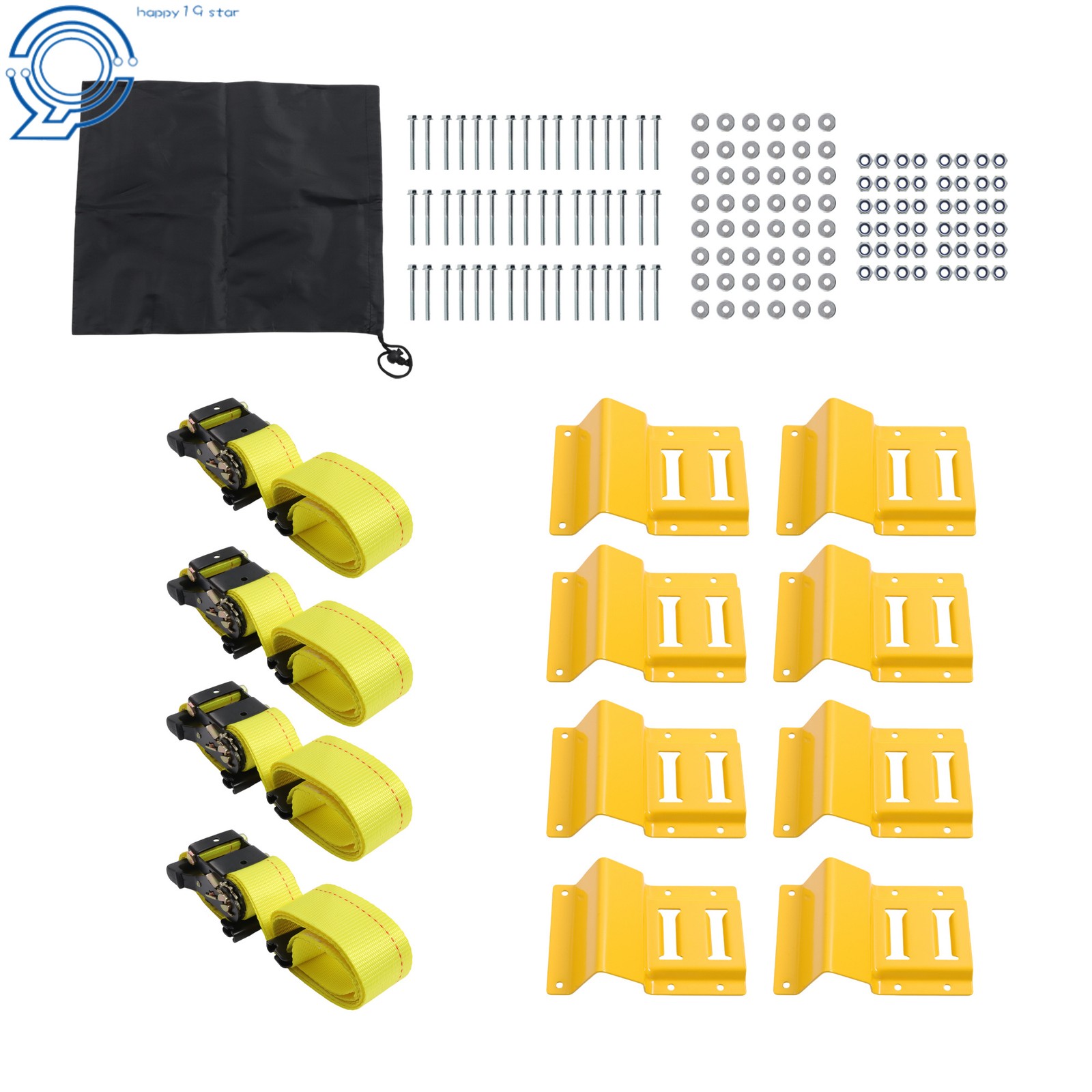 4 Pack Tie Down Straps Kit 8PCS E Track Wheel Chock 4PCS 8' Ratchet Tire Straps