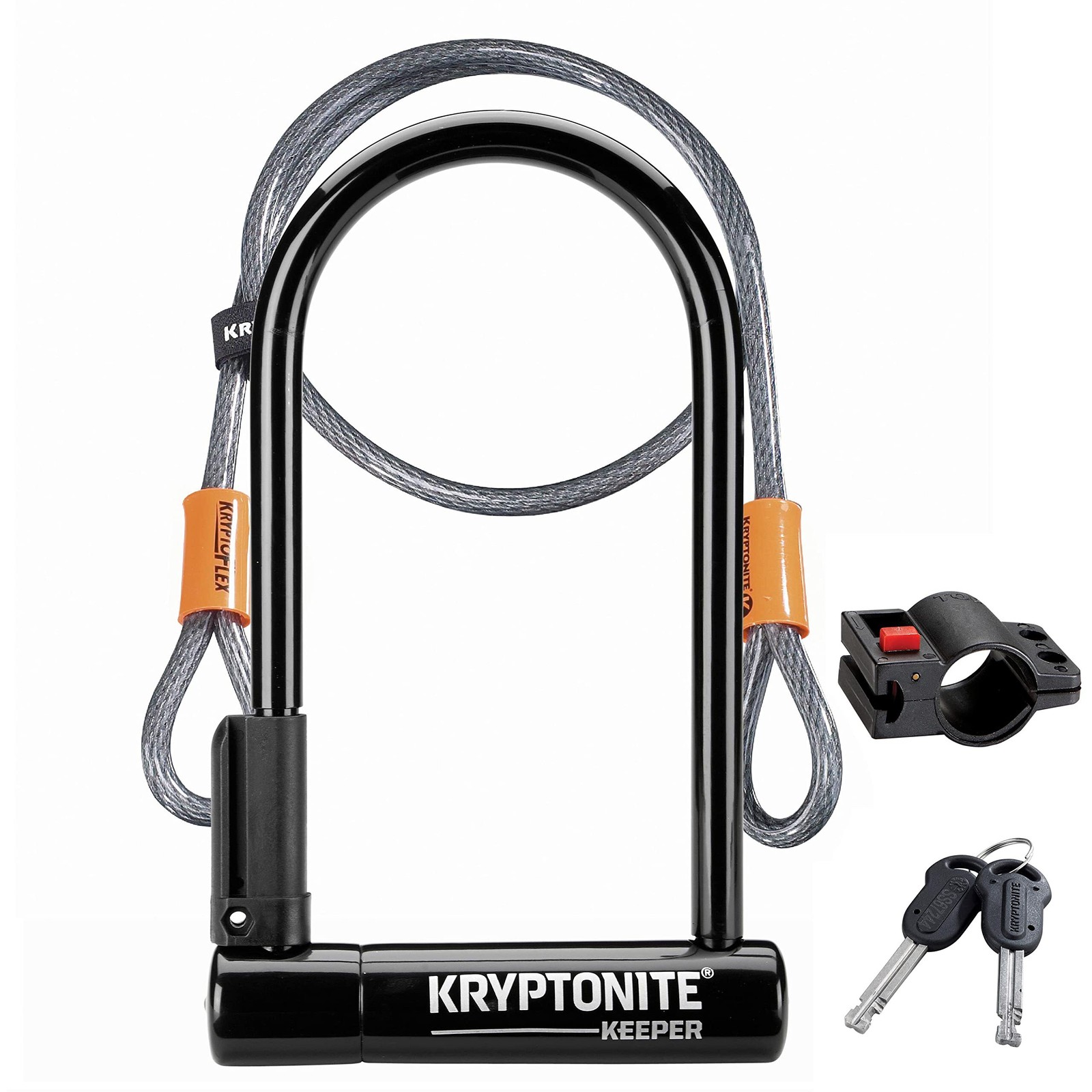 Kryptonite Keeper Bike U-Lock Standard with Braided Steel Cable, Heavy Duty Anti