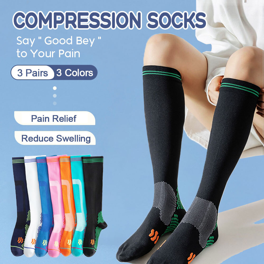 3 Pairs Compression Socks 20-30 mmHg Closed Toe Medical Stockings for Men Women
