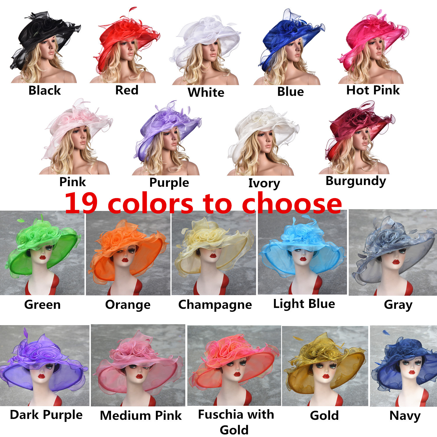 Women Dress Church Wedding Kentucky Derby Wide Brim Feather Sun Floppy Hat A341