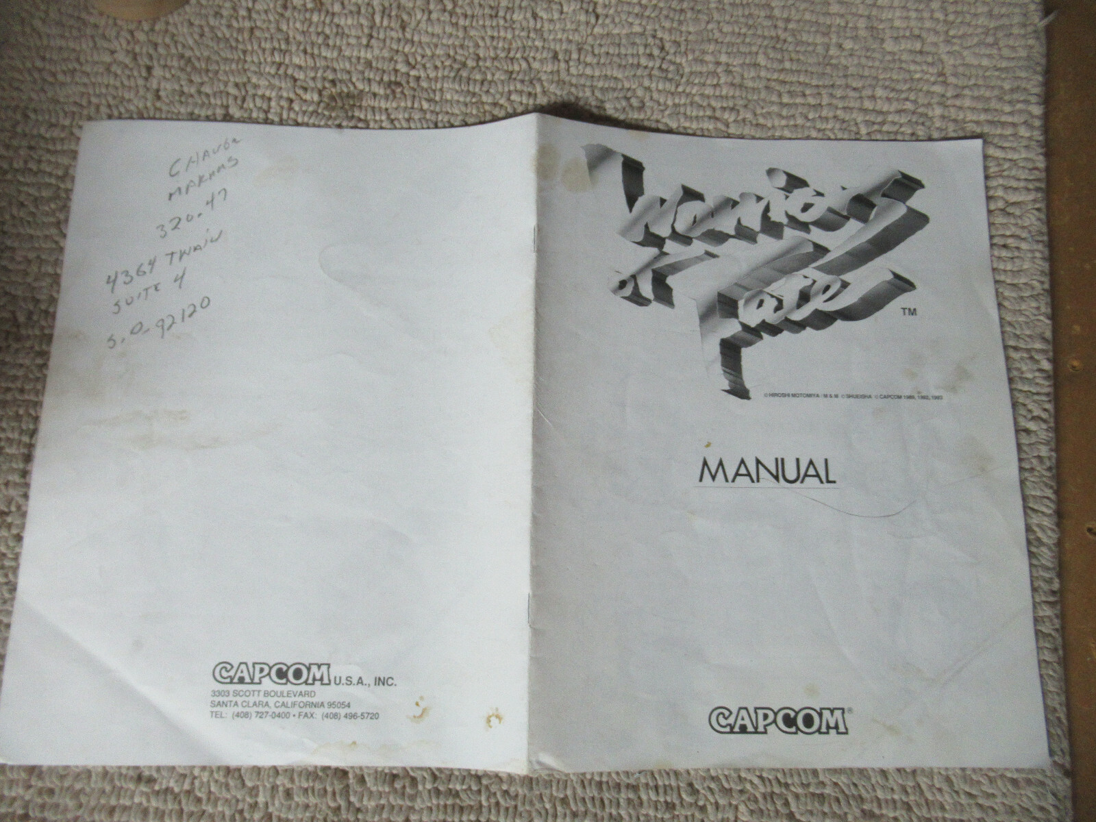original WARRIORS OF FATE CAPCOM   arcade video game owners manual