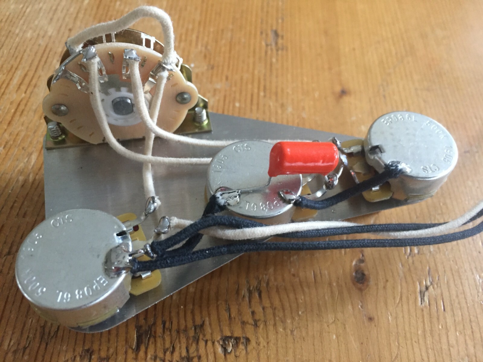 Fender Stratocaster LEFT HAND Wiring 500k CTS Oak Grigsby 5 Way .022 Orange Drop