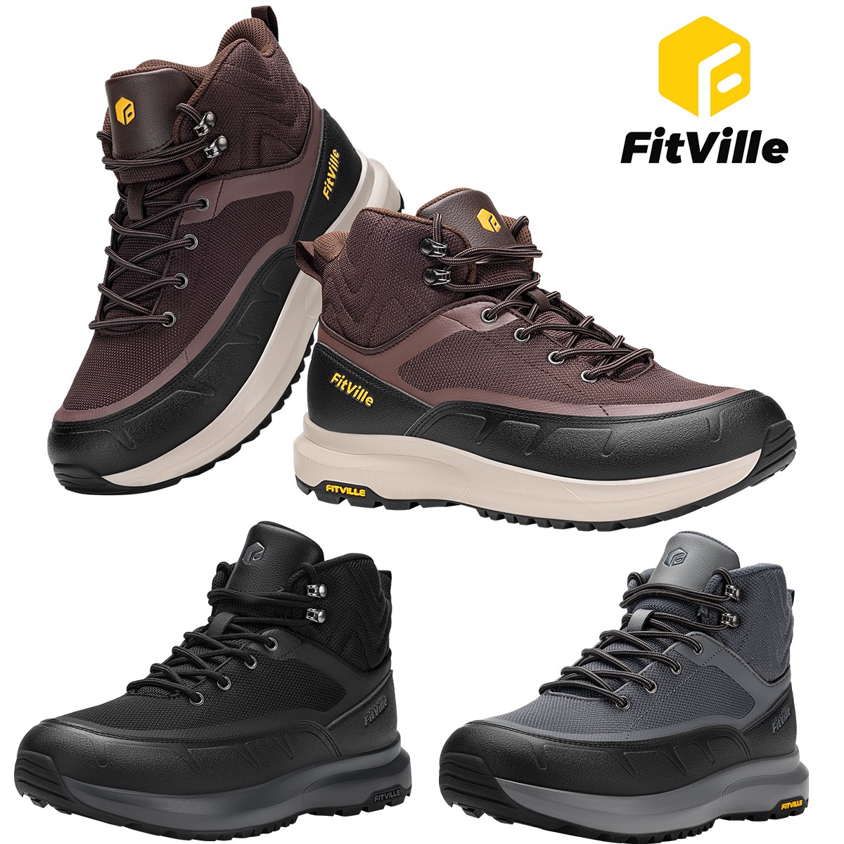 FitVille Mens Extra Wide Walking Hiking Boots Outdoor Trekking Trails Sneakers