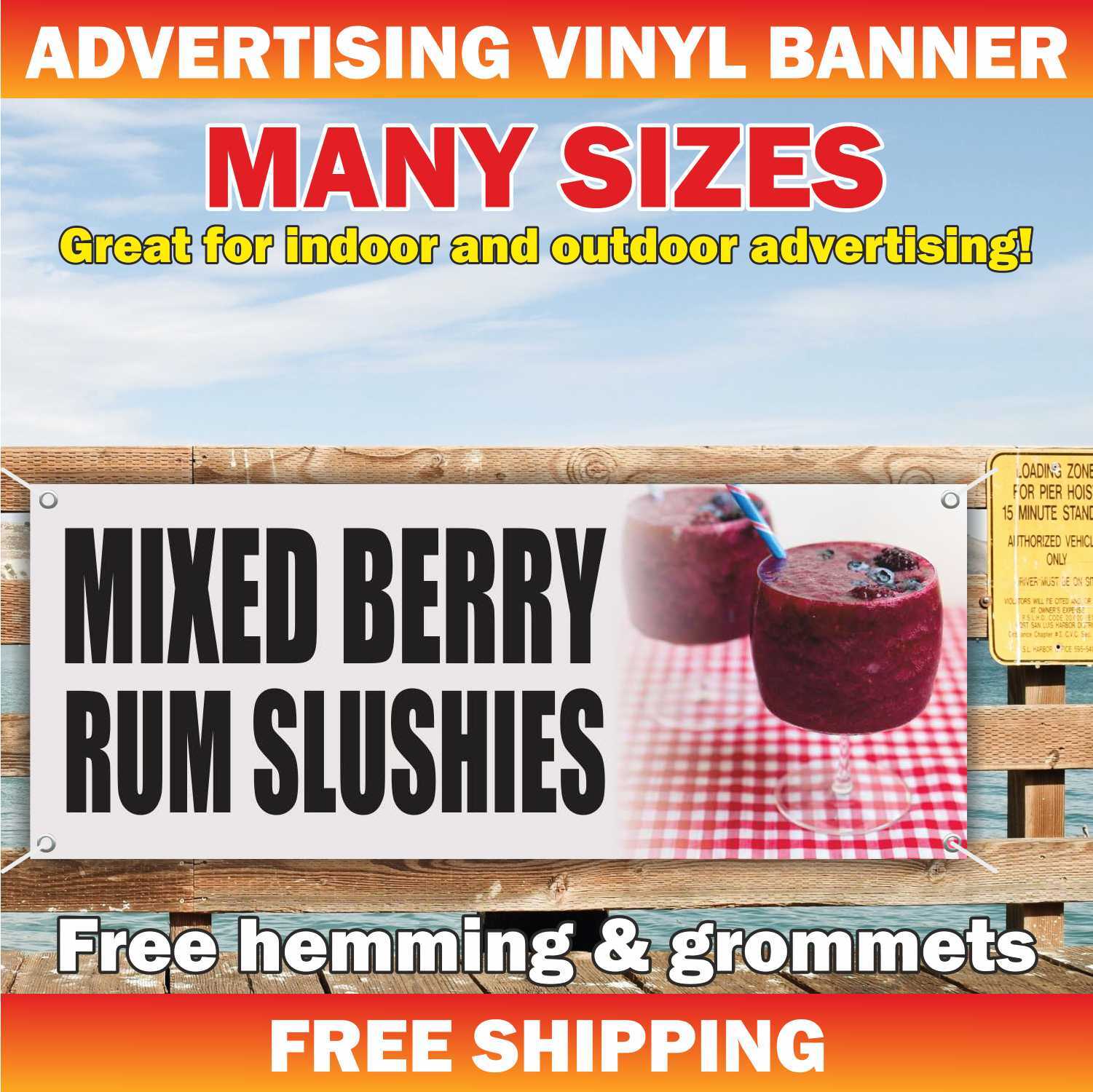 MIXED BERRY RUM SLUSHIES Advertising Banner Vinyl Mesh Sign ice cream frozen