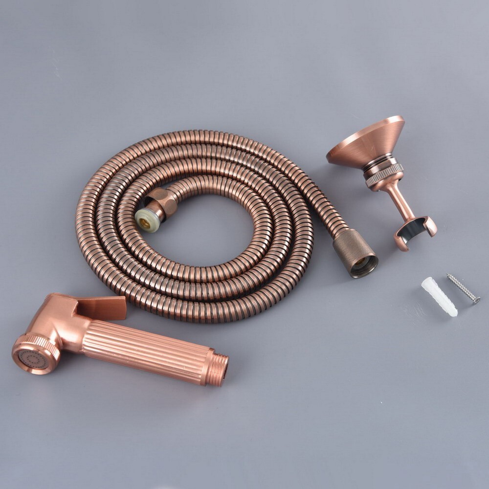 Antique Copper Bathroom Wall Mount Bidet Faucet Hand Held Sprayer Holder Pipe