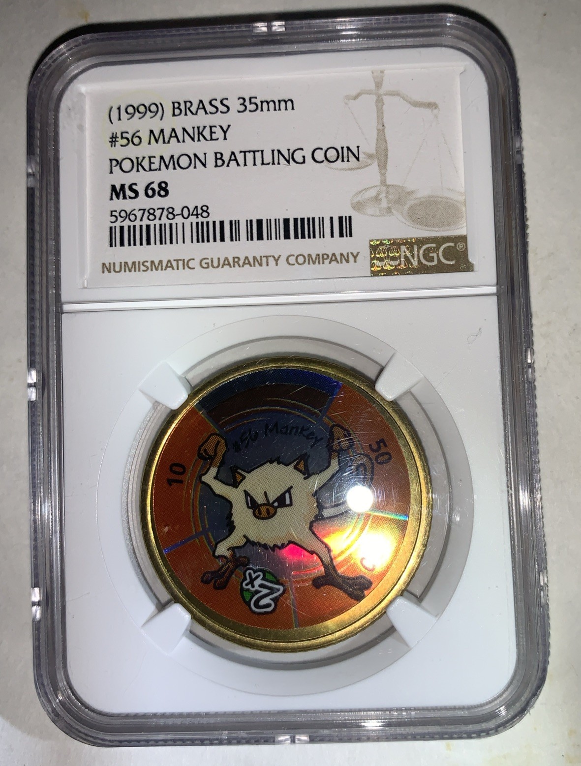 1999 Pokémon Battling Coin #56 MANKEY Finest Known NGC MS 68 POP 1  5967878-048