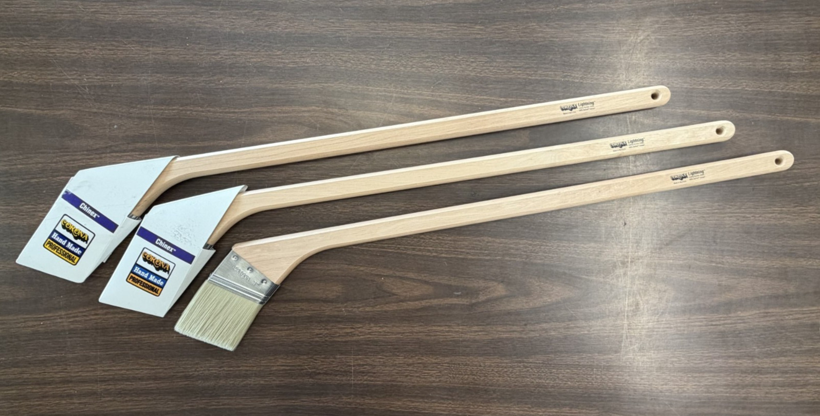 3 EA - CORONA 3" LIGHTNING LONG HANDLE PRO PAINT BRUSHES, MADE IN USA