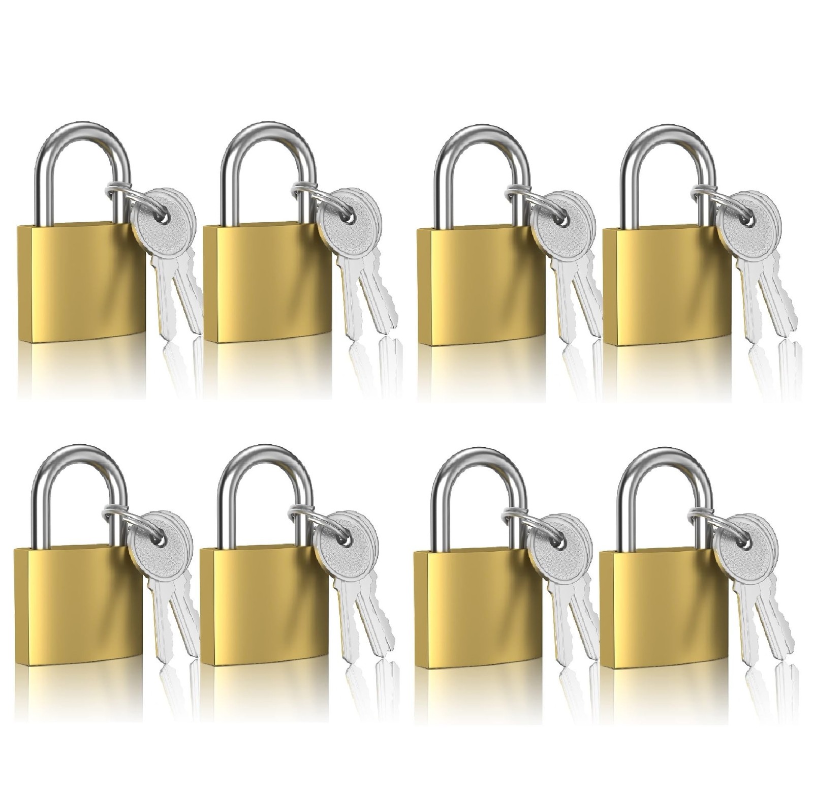 XFJSAK 8 Pcs Small Keyed Padlocks, 32mm, Gold, Compact, D Shape, Hardened All...