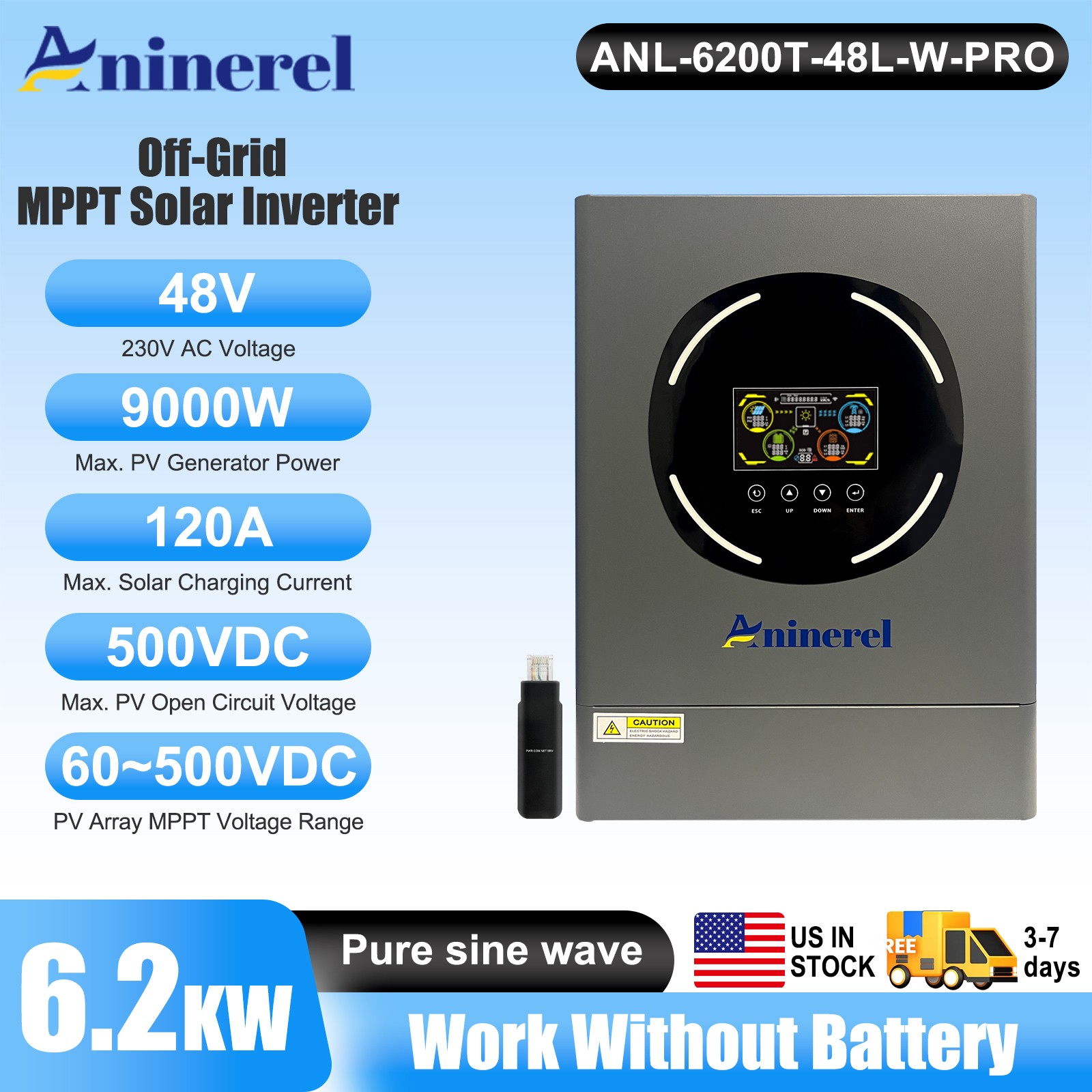 6200W 48VDC Hybrid Solar Inverter On/Off-Grid MPPT 120A Charger Controller 230V