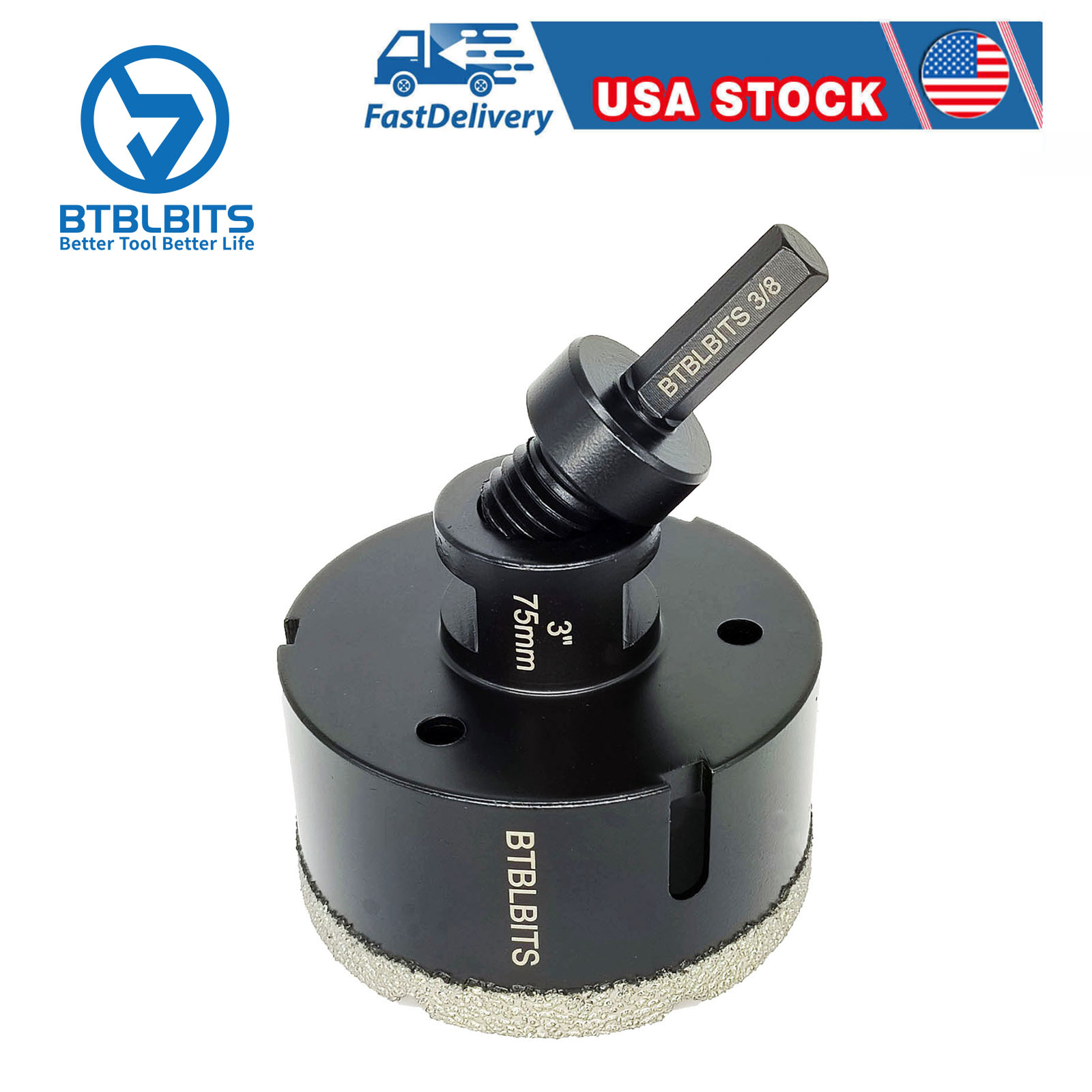 3" Diamond Core Drill Bit Set Ceramic Granite Marble Tile Hole Saw With Adapter
