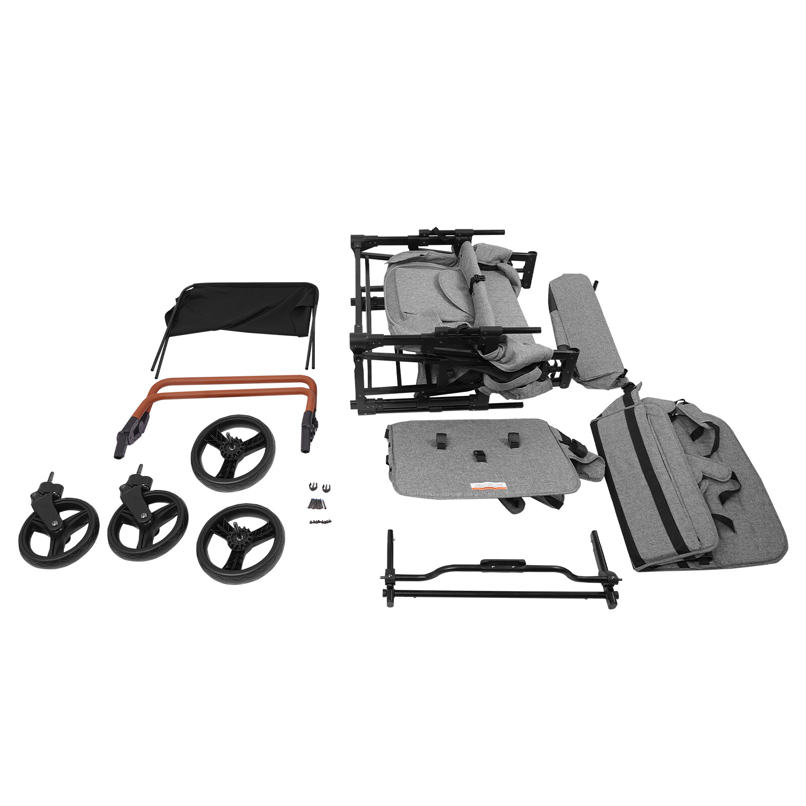 Folding Baby Stroller Wagon Cart For 4 Kids, Face To Face High Seat With Canopy