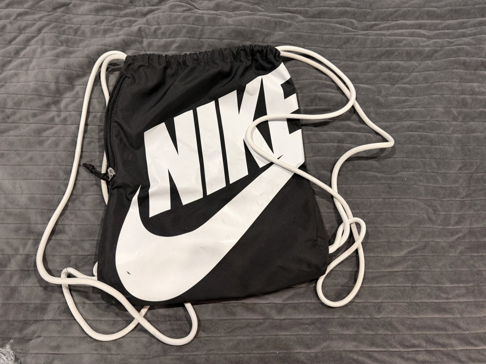 Nike Black and White Polyester Drawstring Gym Bag