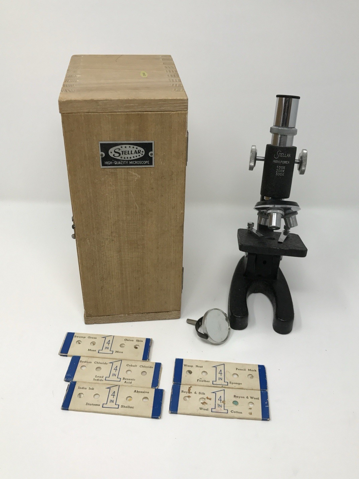 RARE Vintage Stellar microscope with kit Slides And Wooden Box