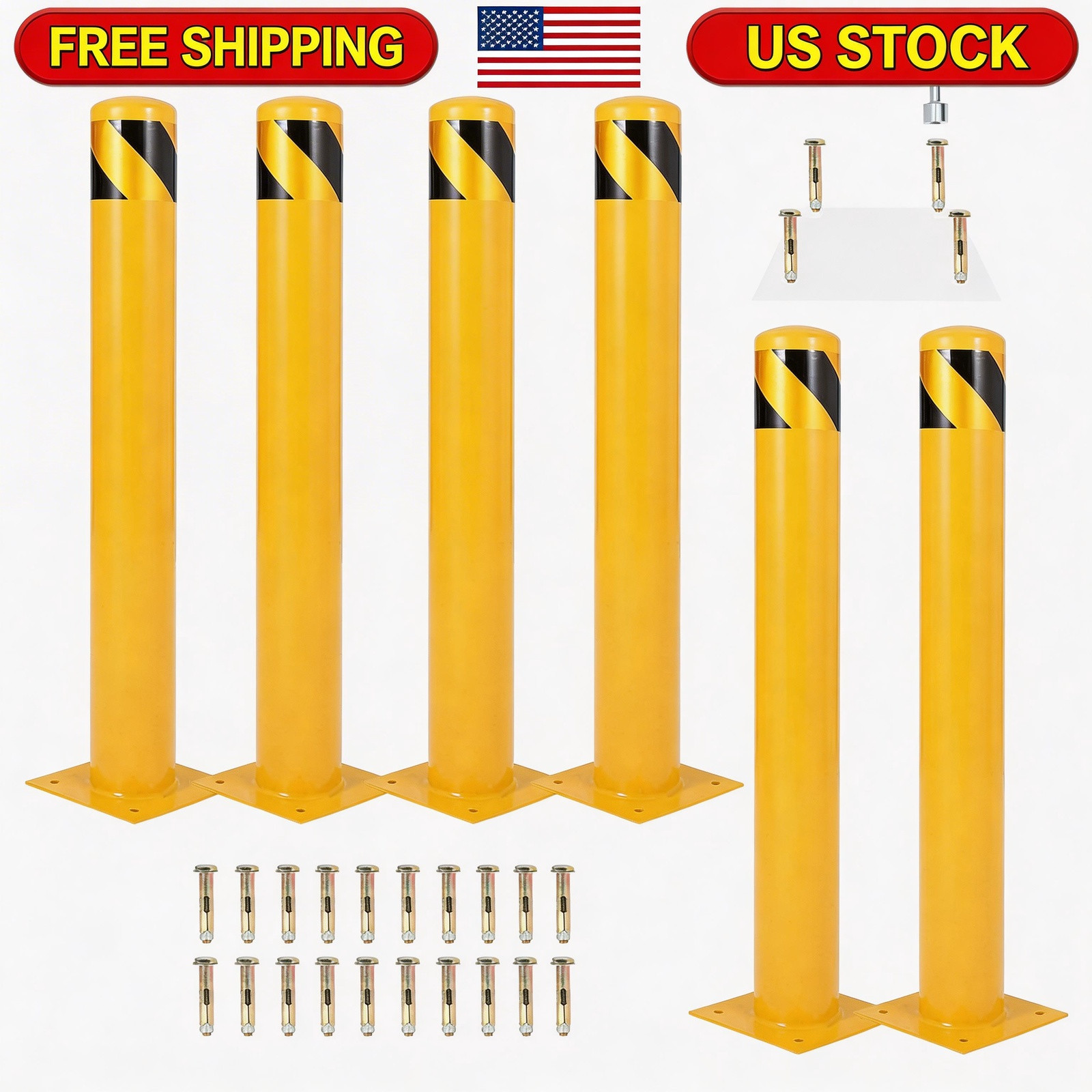 Bollard 6 42 Inch Removable Steel Post with Anchor Bolts, 4.5" Diameter Pack,