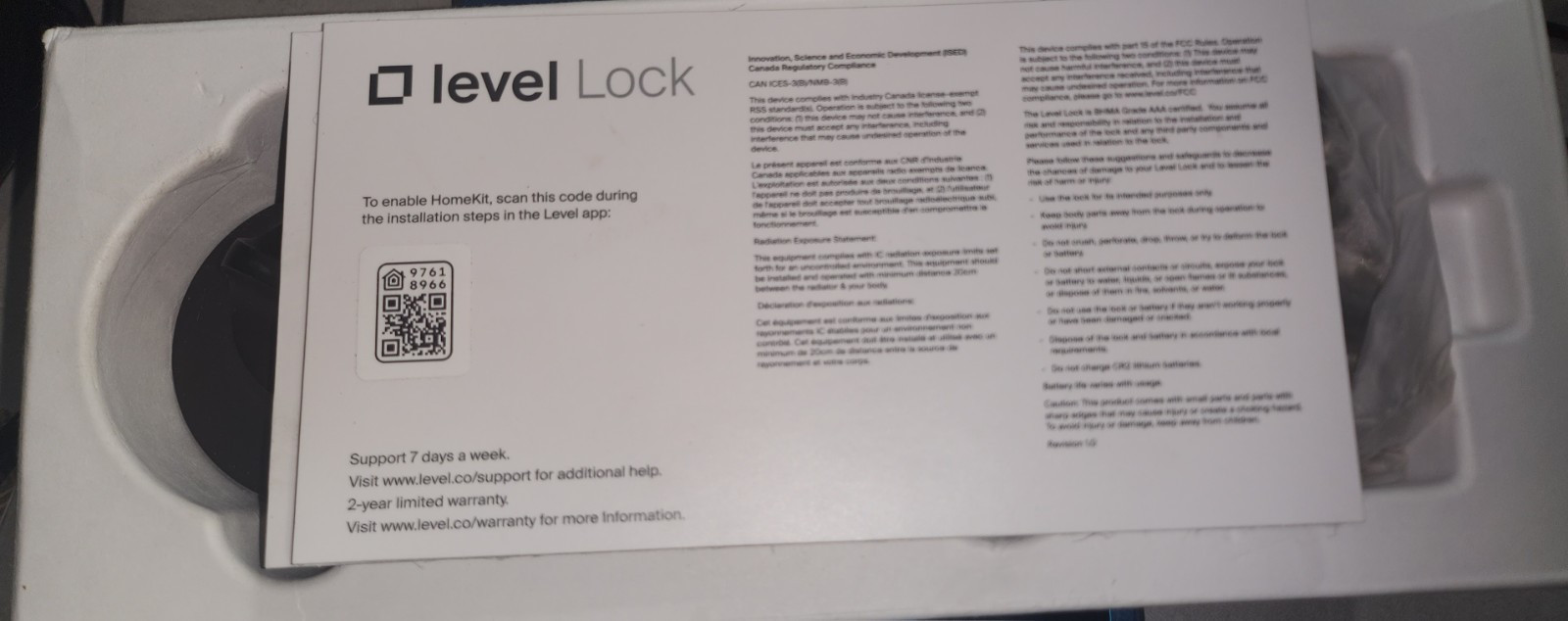 Level Lock - Invisible Smart Lock Bluetooth (Matte Black), OPEN BOX